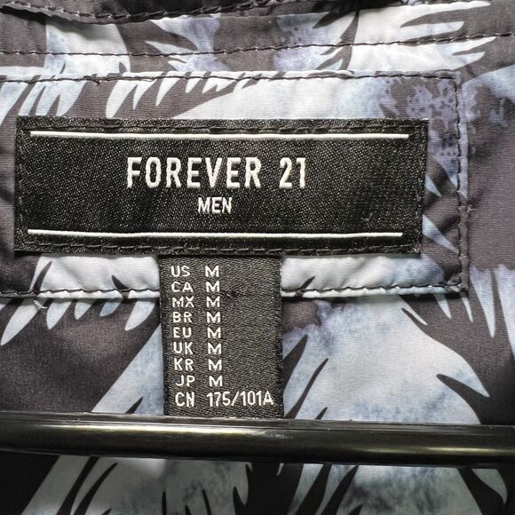 Forever 21 Men Full Zip Hooded Windbreaker Jacket Mens Size Medium Blue Tropical - Picture 7 of 13